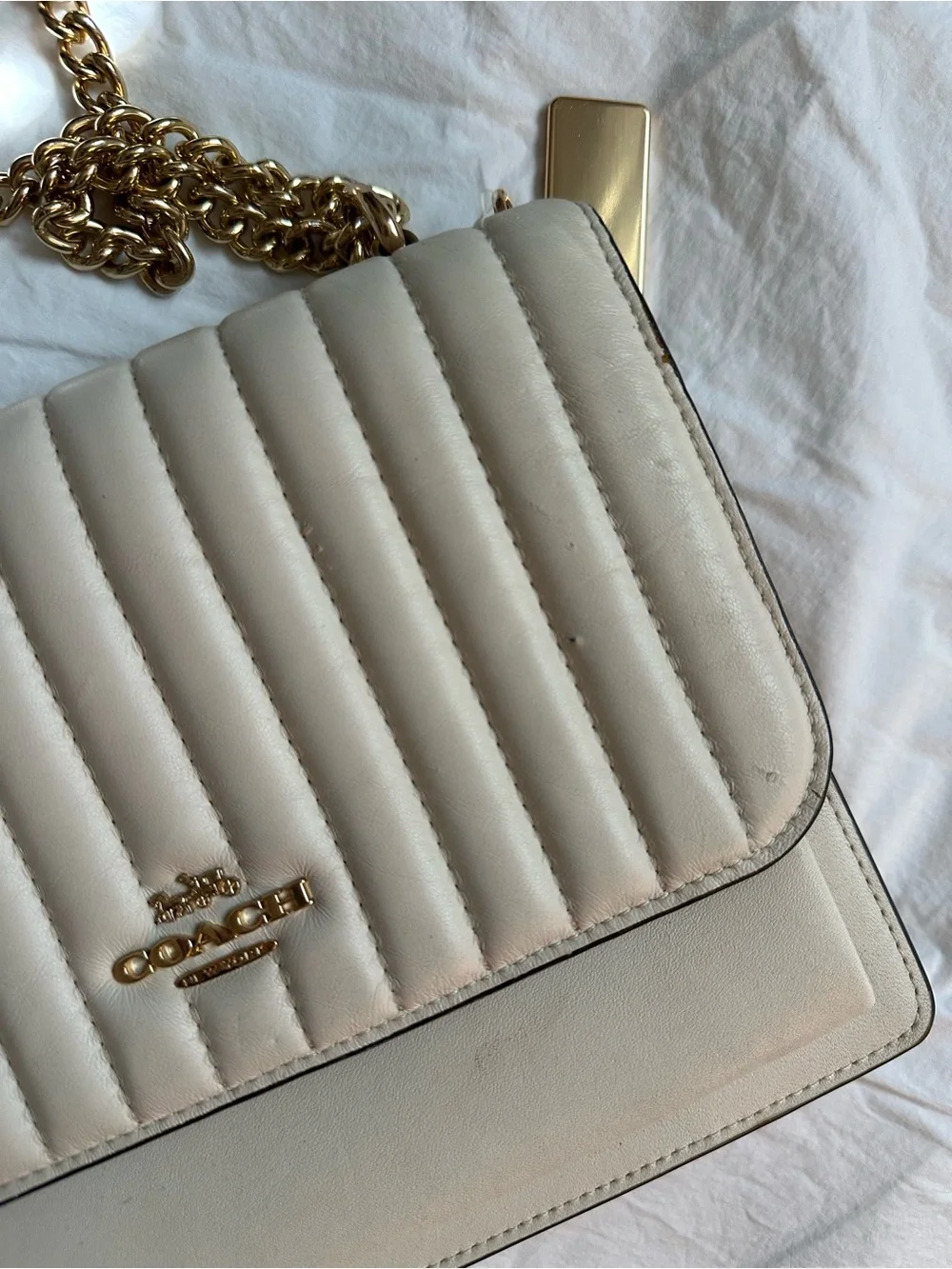 Coach Quilted Cream Leather Crossbody with Gold Chain